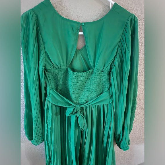 Jessica Simpson long sleeve mini dress pleated green size medium - Picture 4 of 8